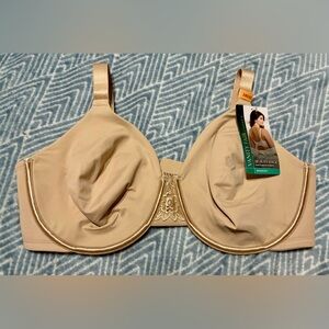 Vanity Fair beige minimizer bra with subtle lace trim